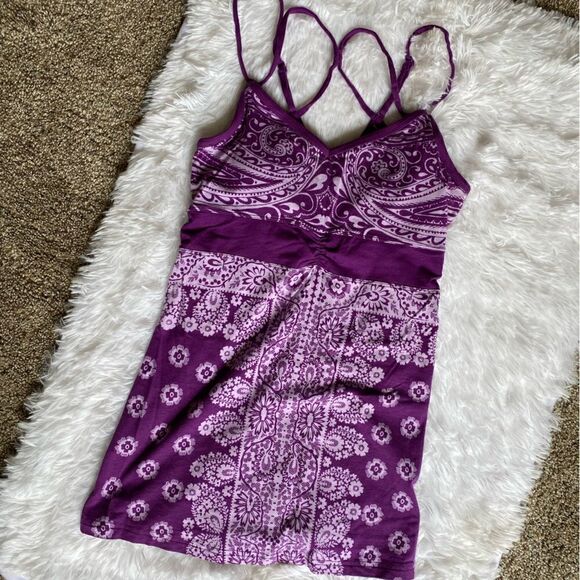 Athleta Majestic Paisley Tunic Tank Top Women’s Size Small Purple White Strappy - Picture 1 of 8